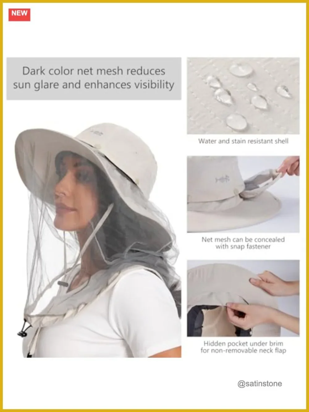 UPF 50+ Sun Hat with Mosquito Net and Neck Flap for Fishing Hiking